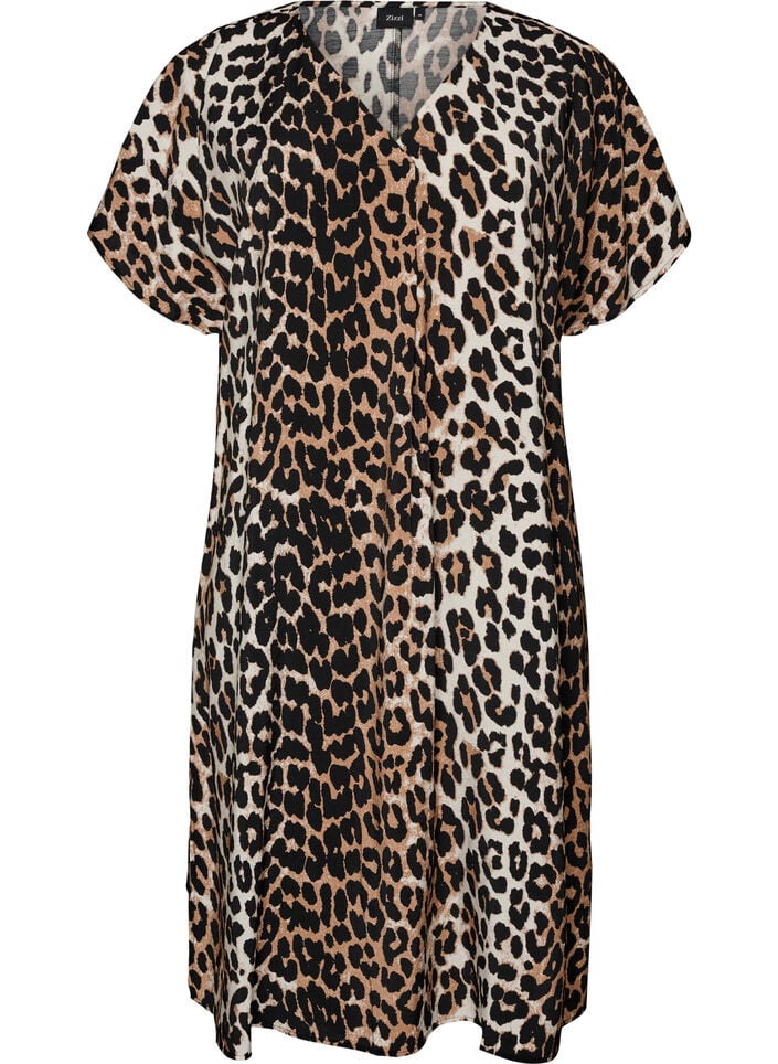 V-neck dress in viscose, Brown, Packshot image number 0