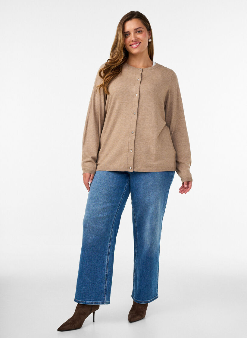 Cardigan with round buttons, Beige, Model image number 1
