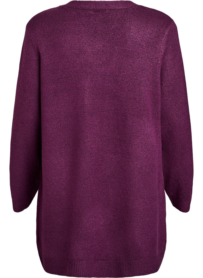 Long knitwear cardigan with pockets, Purple, Packshot image number 1