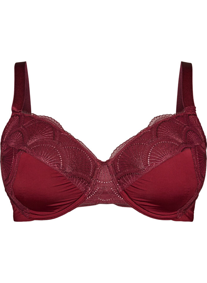 Padded underwired bra with lace and U-back, Red, Packshot image number 0