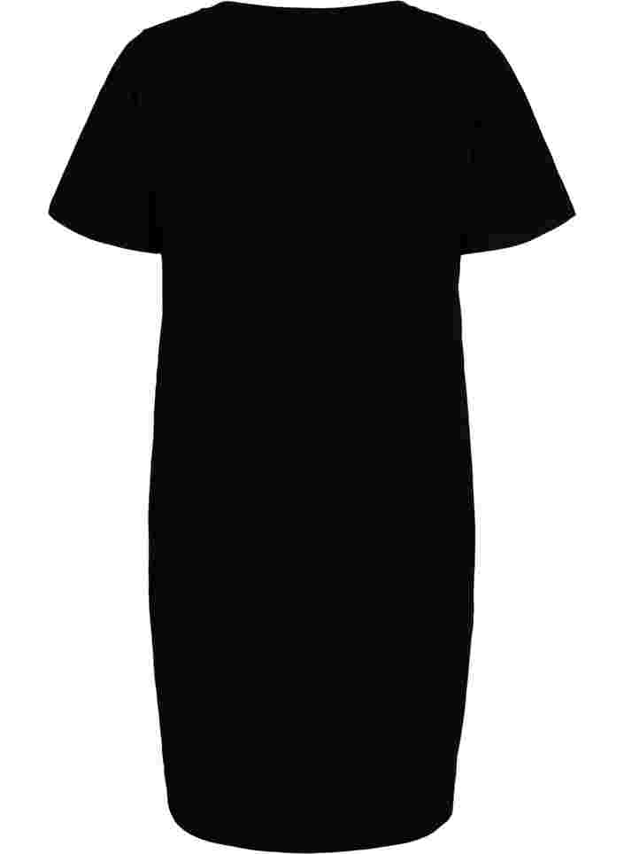 Cotton nightdress with print, Black w. Gold Foil, Packshot image number 1