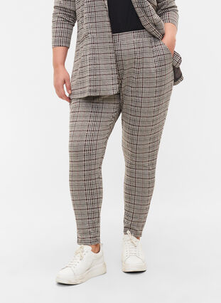 Cropped Maddison trousers with checked pattern, Brown Check, Model image number 2