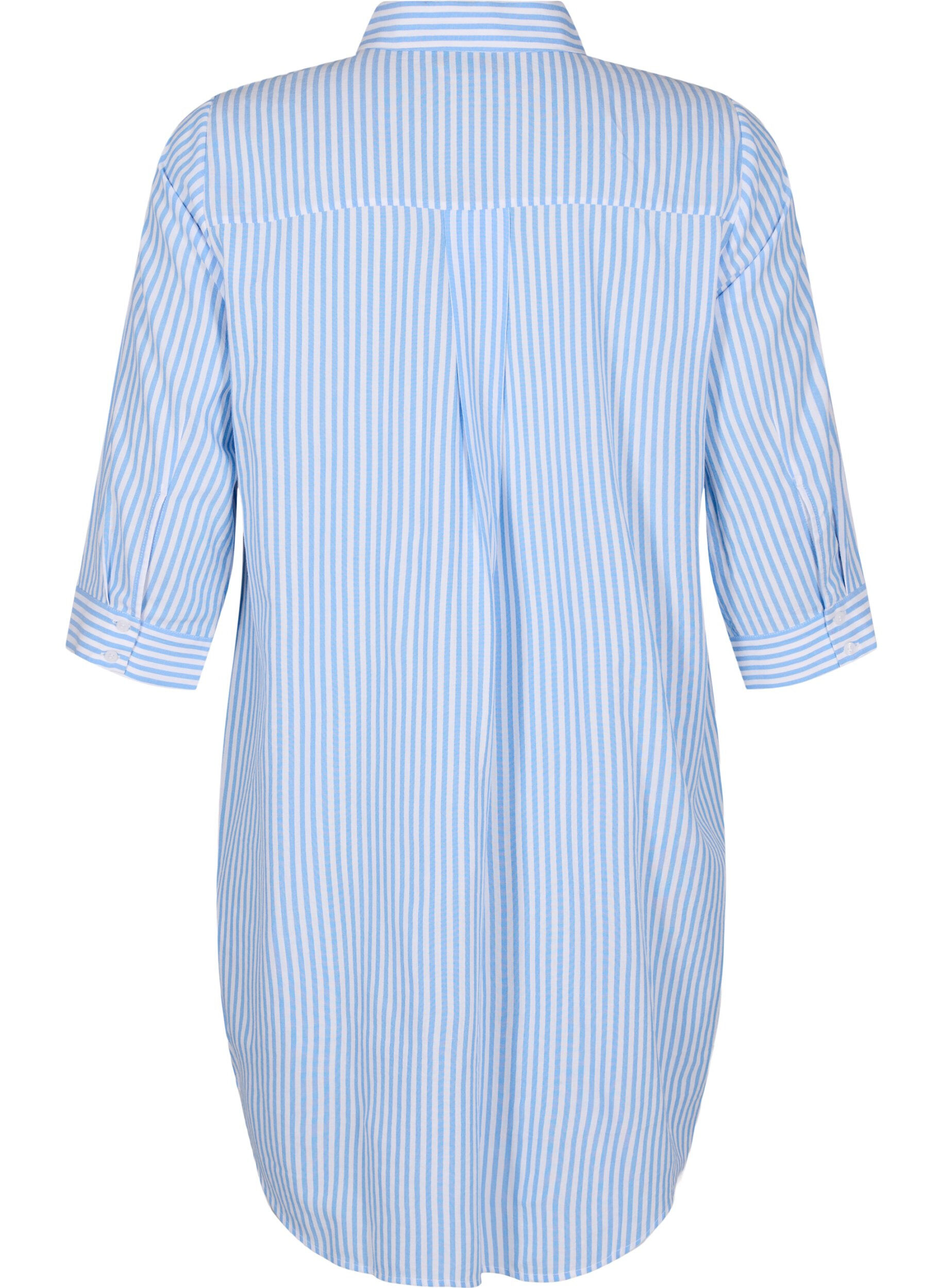 Zizzifashion Long striped shirt with 3/4 sleeves, Light Blue, Packshot image number 1