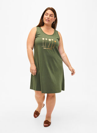 Sleeveless cotton dress with a-shape, Thyme W. Palm trees, Model image number 2