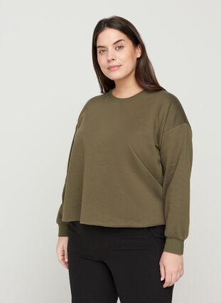 Cropped sweatshirt with round neck, Ivy Green, Model image number 0