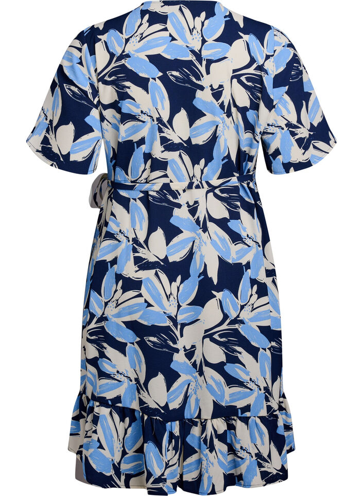 Floral wrap dress with short sleeves, Blue, Packshot image number 1