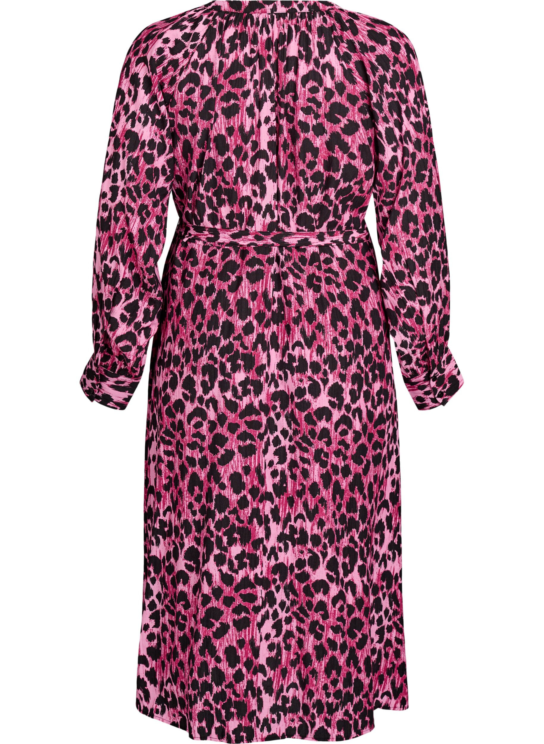 Zizzifashion Midi dress with button fastening and tie-belt, Pink, Packshot image number 1