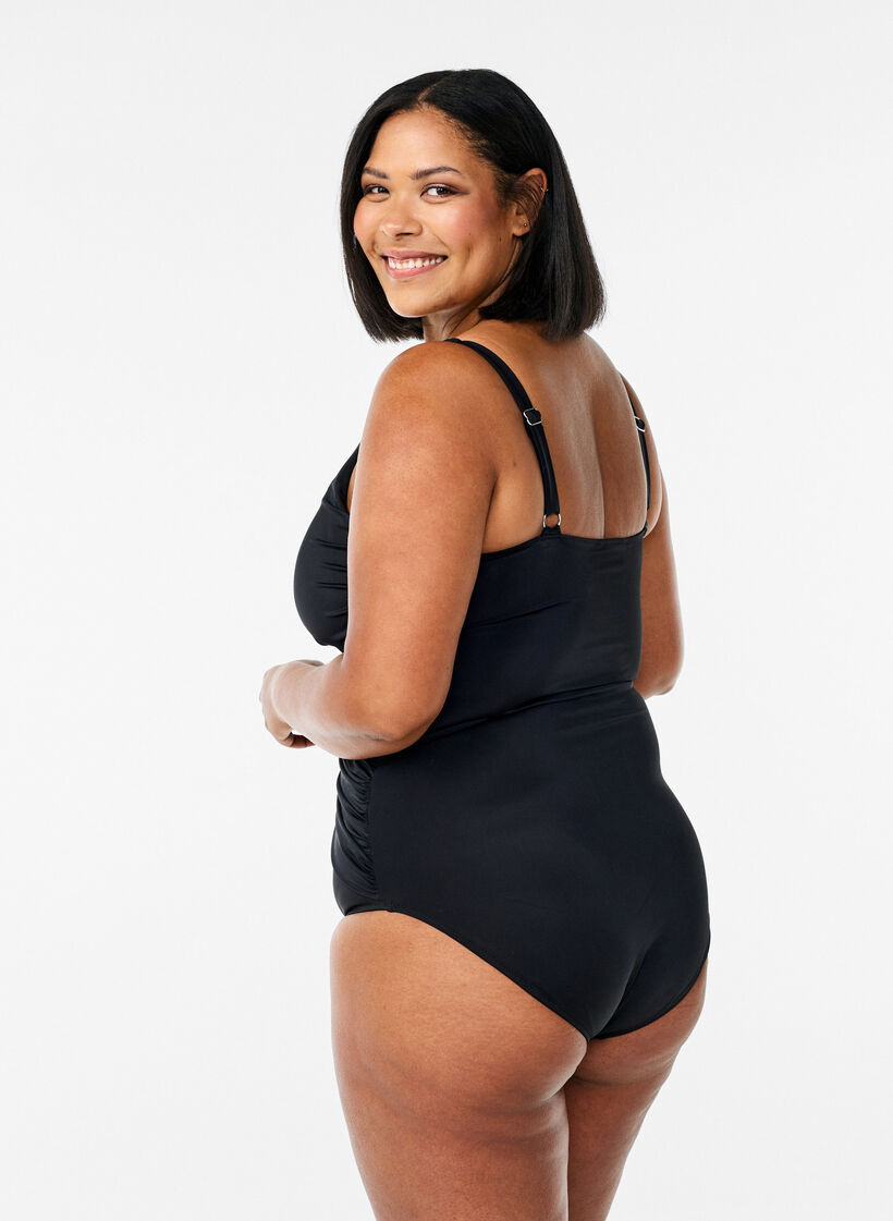 Swimsuit with a draped cross detail, Black, Model image number 1