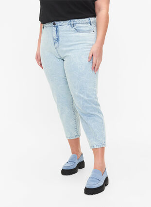 Cropped Mille mom jeans with print, Light blue denim, Model image number 2