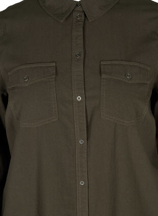Long cotton shirt with chest pockets, Khaki Green, Packshot image number 2
