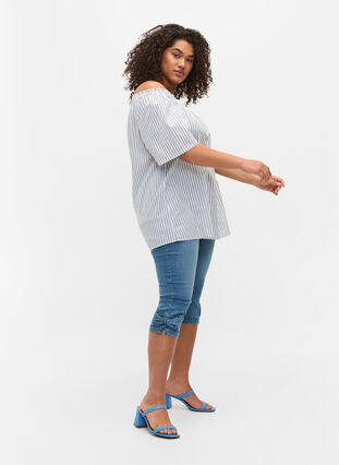 Long cotton denim shorts, Blue denim, Model image number 4
