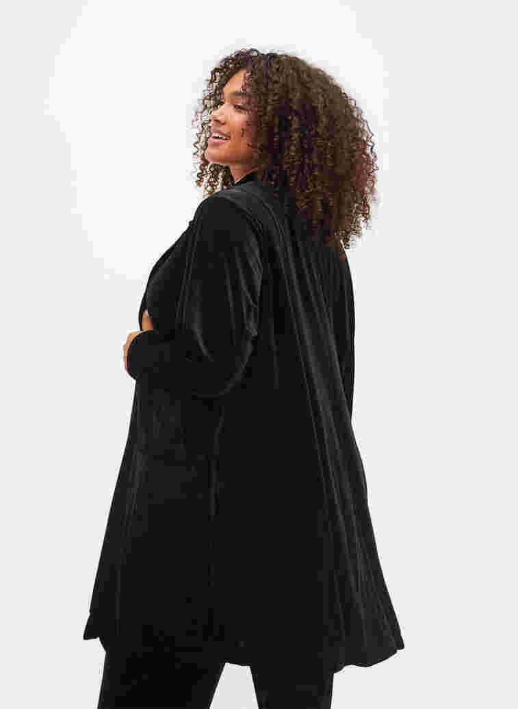 Long blazer in velour, Black, Model image number 1