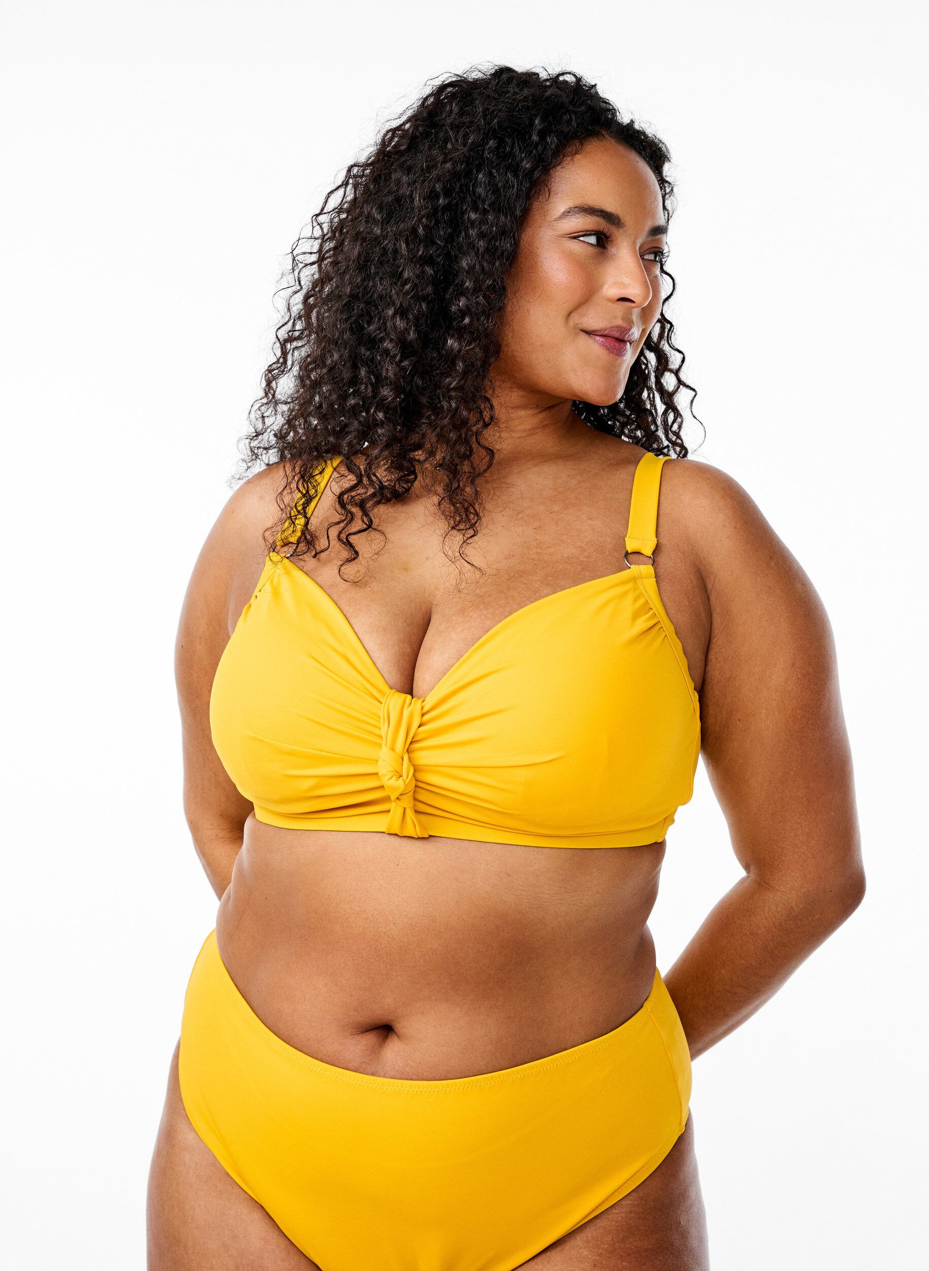 Bikini top with underwire and knot detail, Yellow, Model