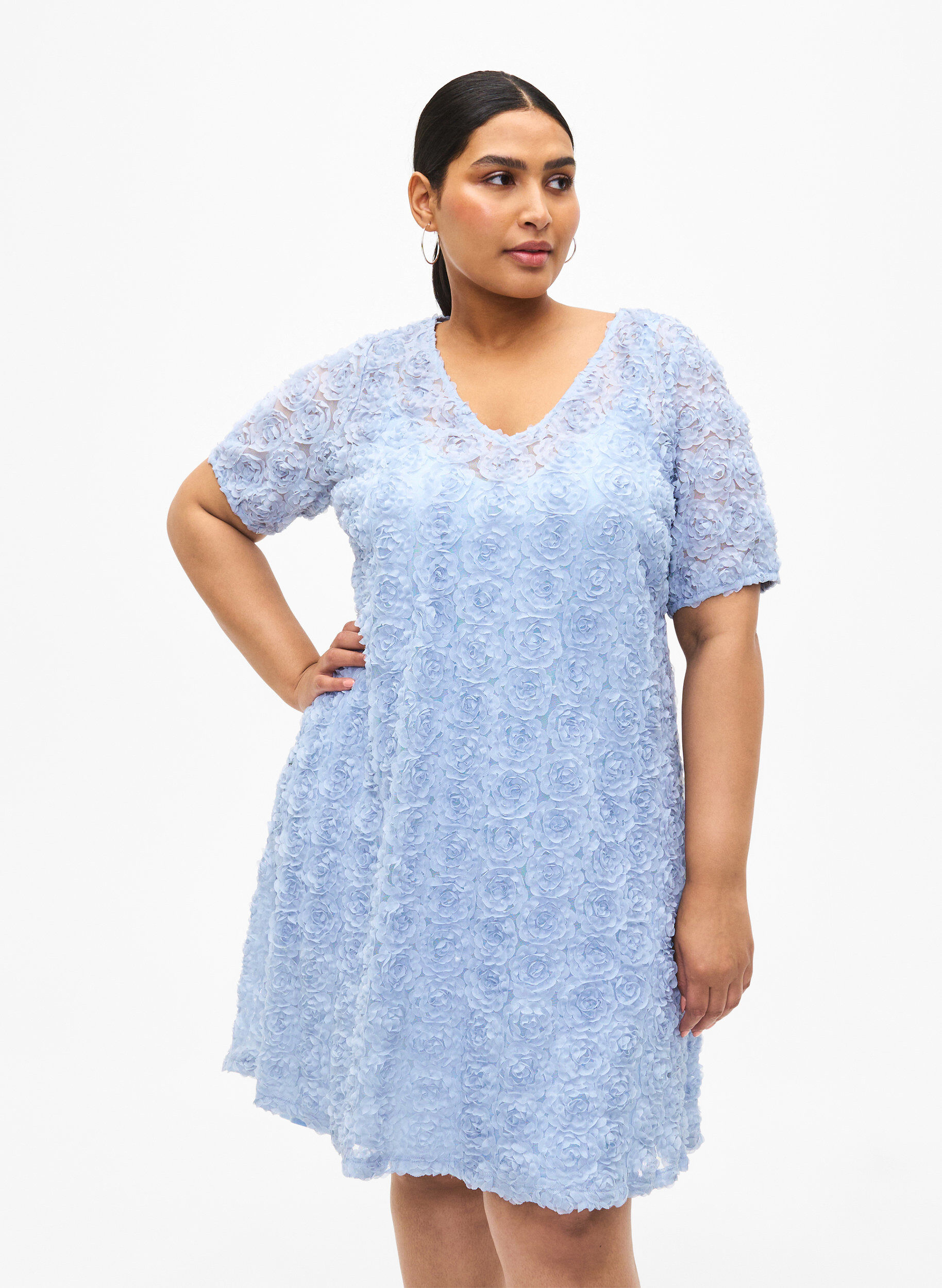 Zizzifashion Party dress with 3D flowers, Cashmere Blue, Model image number 0