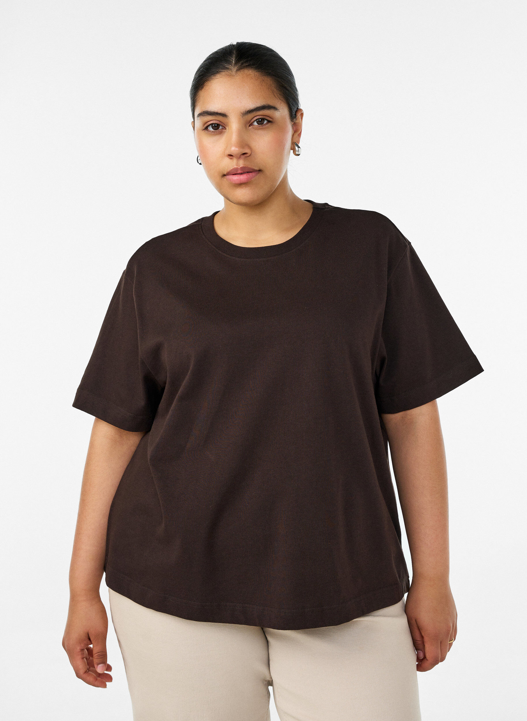 ZizzifashionBoxy cotton T-shirt, Brown, Model image number 0