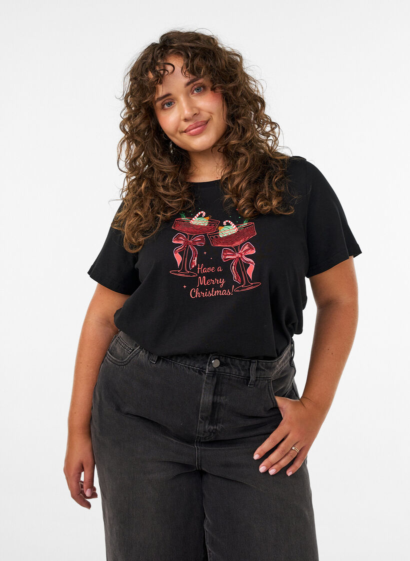 Christmas t-shirt in organic cotton, Black, Model image number 0