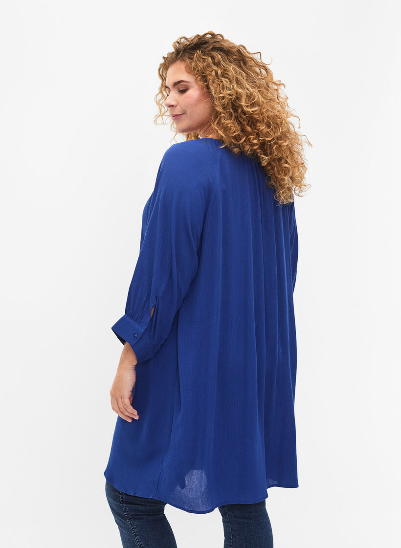 Viscose tunic with 3/4 sleeves, Blue, Model image number 2