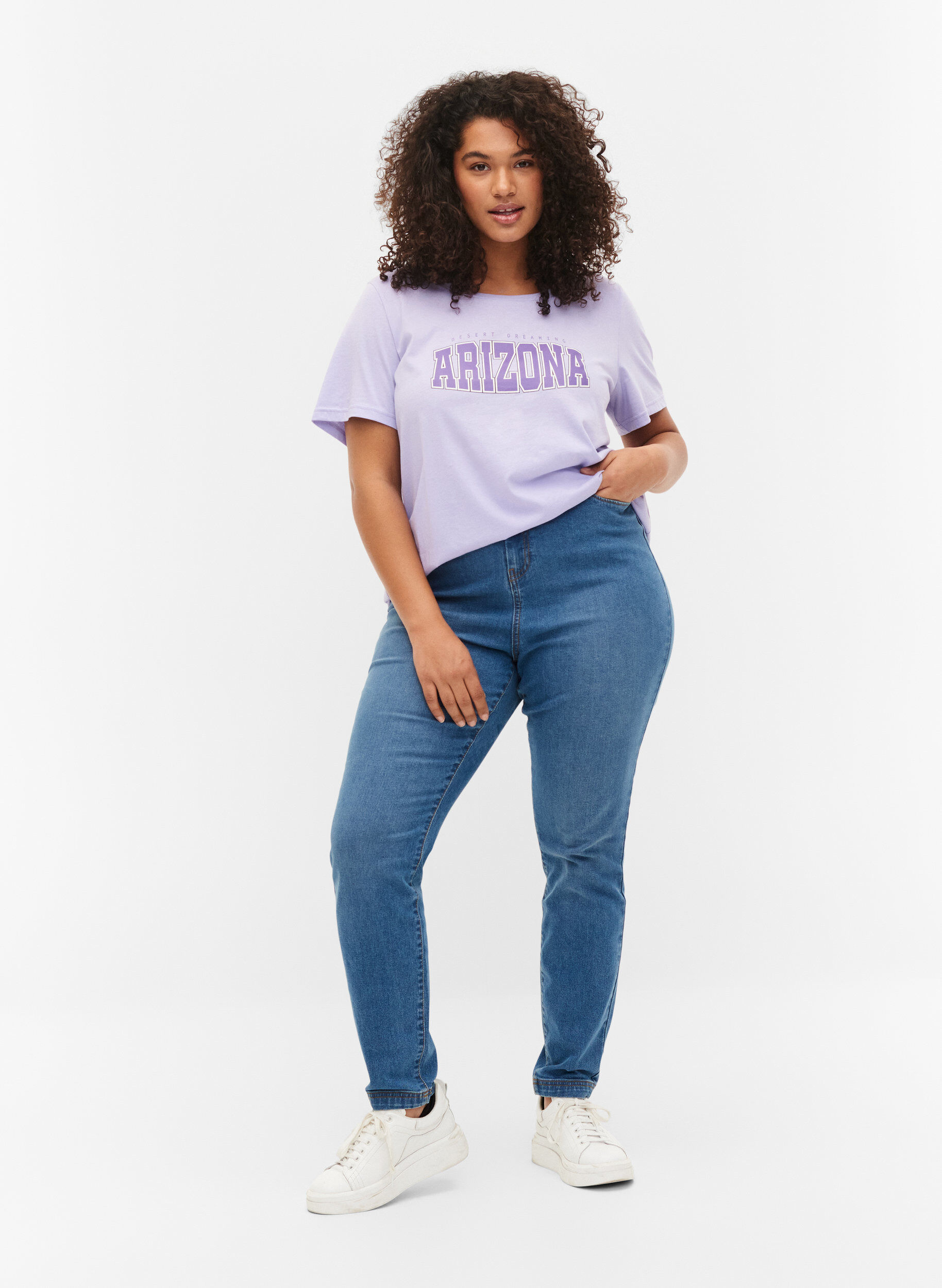 Zizzifashion Cotton t-shirt with print detail, Lavender ARIZONA, Model image number 2