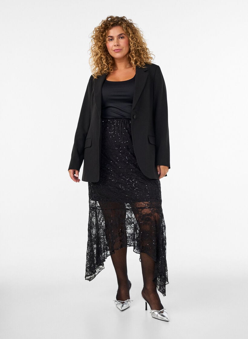 Lace midi skirt with sequins, Black, Model image number 1