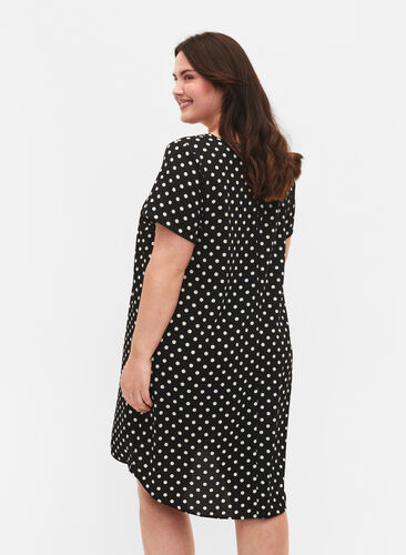Dress with print and short sleeves, Black w. Dots, Model image number 1