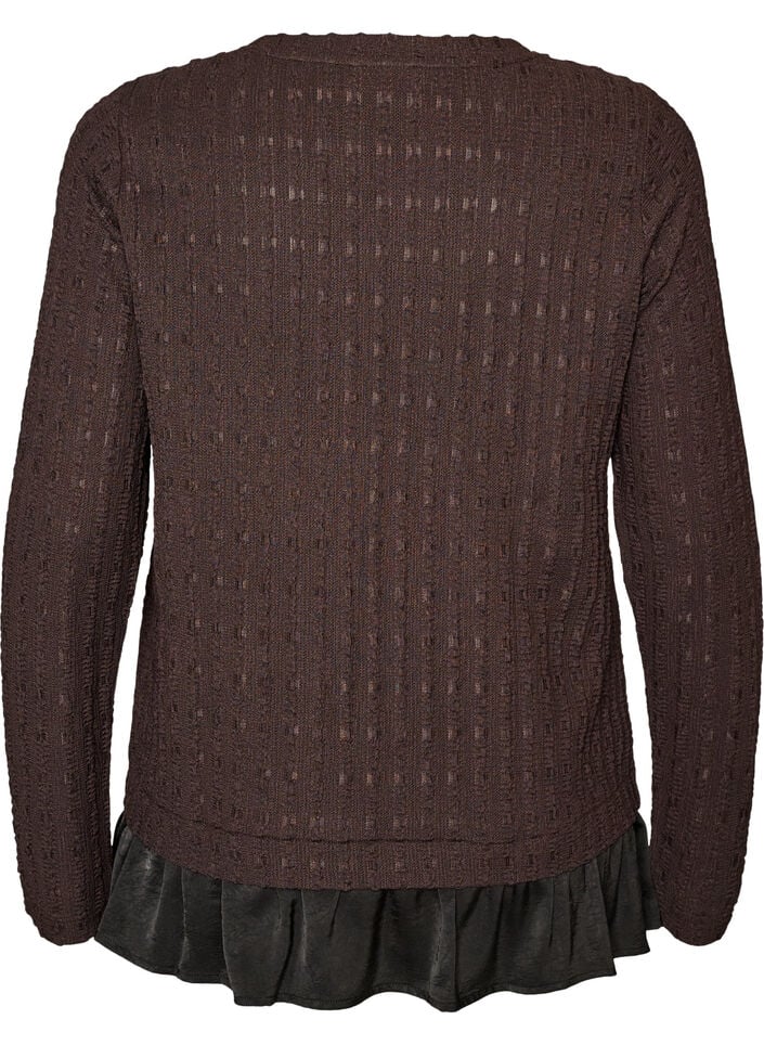 Structured blouse with ruffle hem, Brown, Packshot image number 1