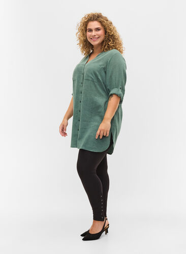 Long shirt with 3/4 sleeves and v-neckline, Balsam Green, Model image number 2