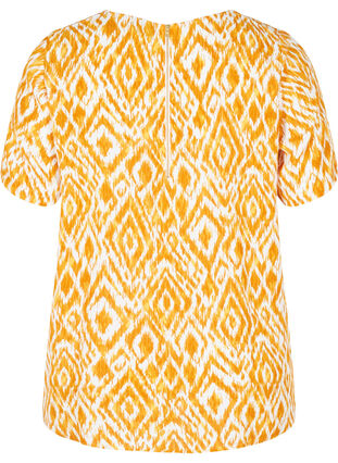 Short-sleeved viscose blouse with print, Golden Yellow AOP, Packshot image number 1