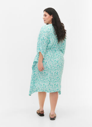 Viscose caftan dress with print, Green Dot, Model image number 1