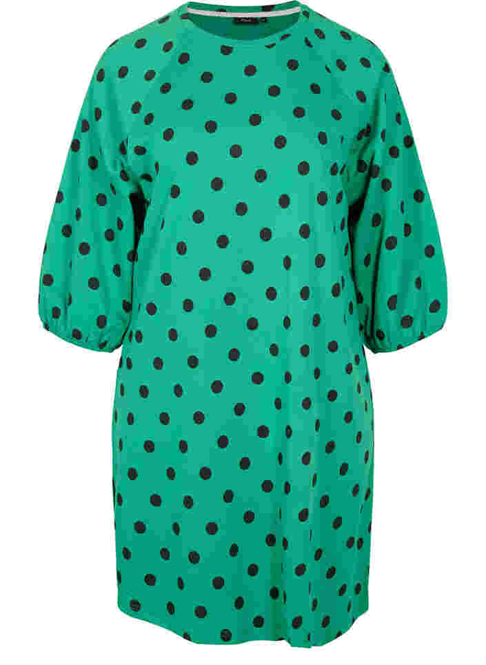 Polka dot dress with 3/4 sleeves, Jolly Green Dot, Packshot