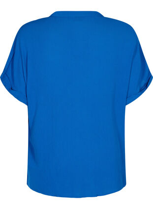 Short-sleeved viscose shirt with v-neck, Classic Blue, Packshot image number 1