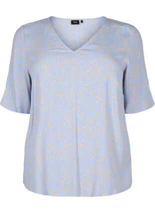 V-neck blouse in viscose with print, Small Dot AOP, Packshot image number 0