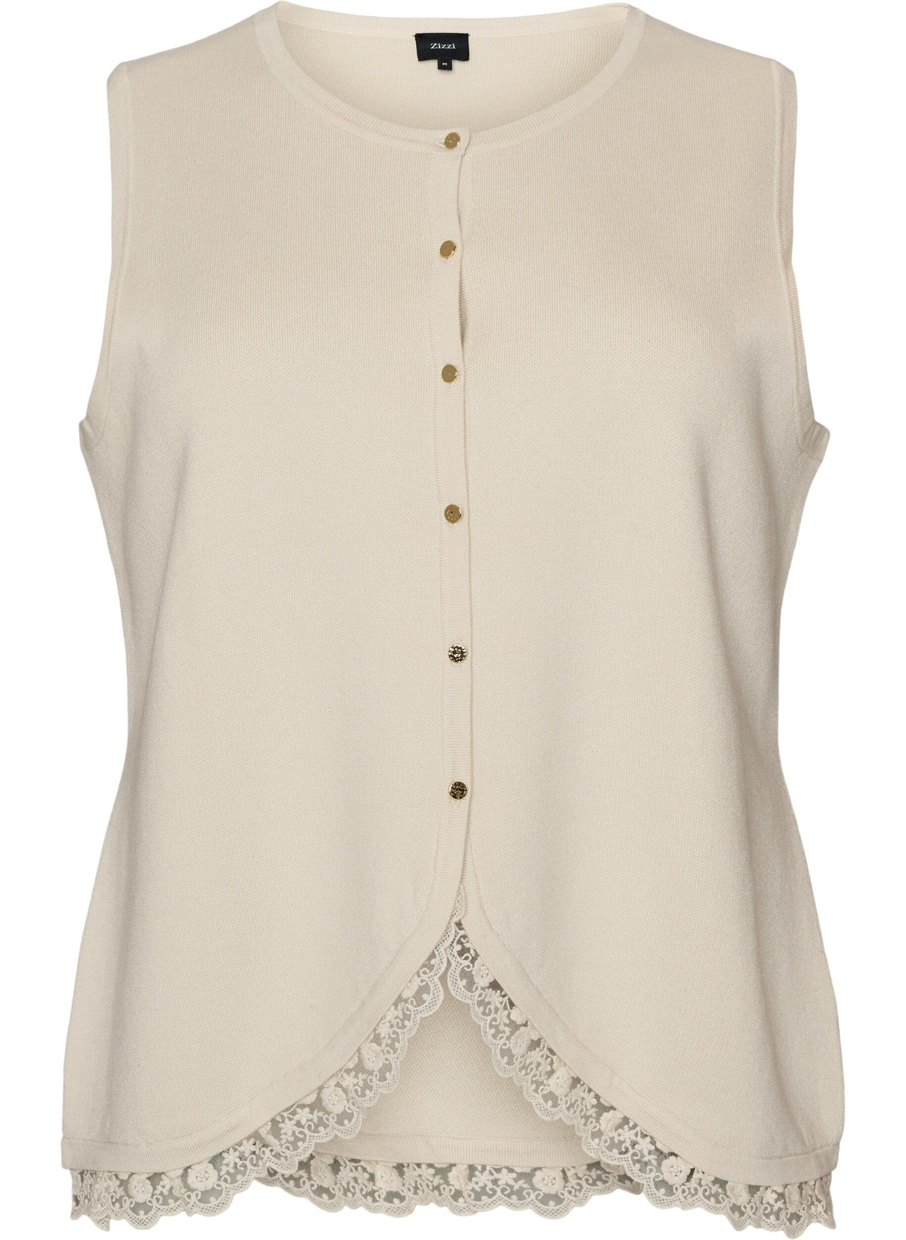 ZizzifashionKnitted vest with lace trim, Vanilla, Packshot image number 0