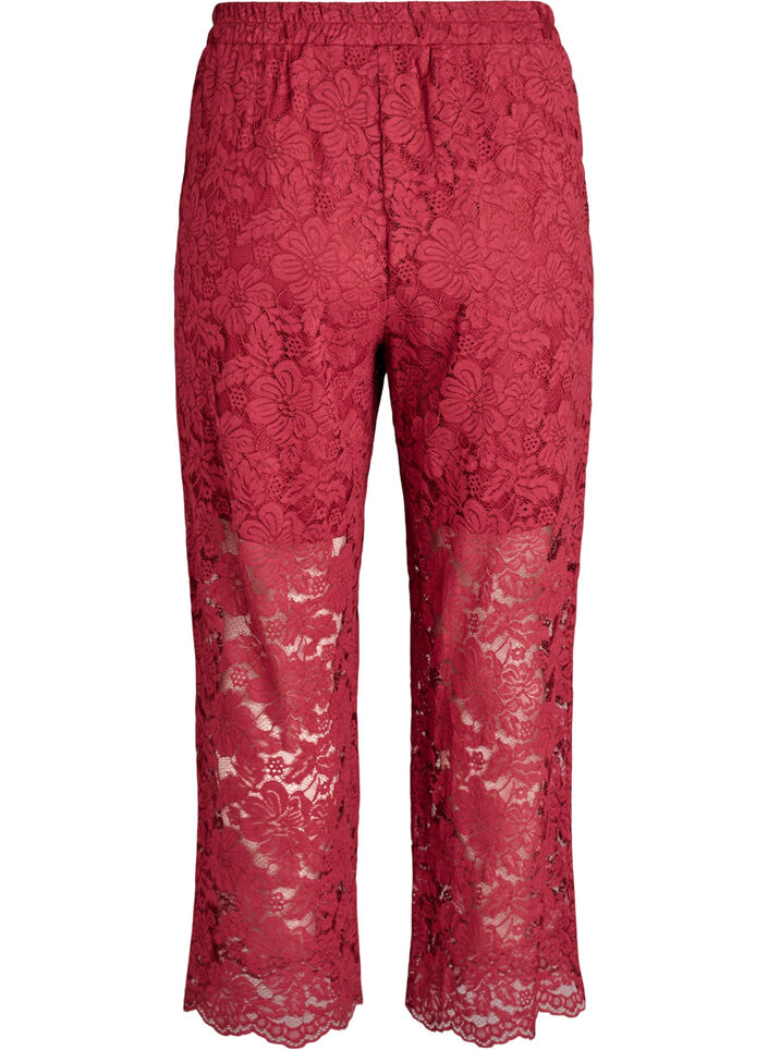 Lace trousers with a high waist and pockets, Dark Bordeaux, Packshot image number 1