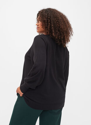 Knitted blouse with viscose and balloon sleeves, Black, Model image number 1