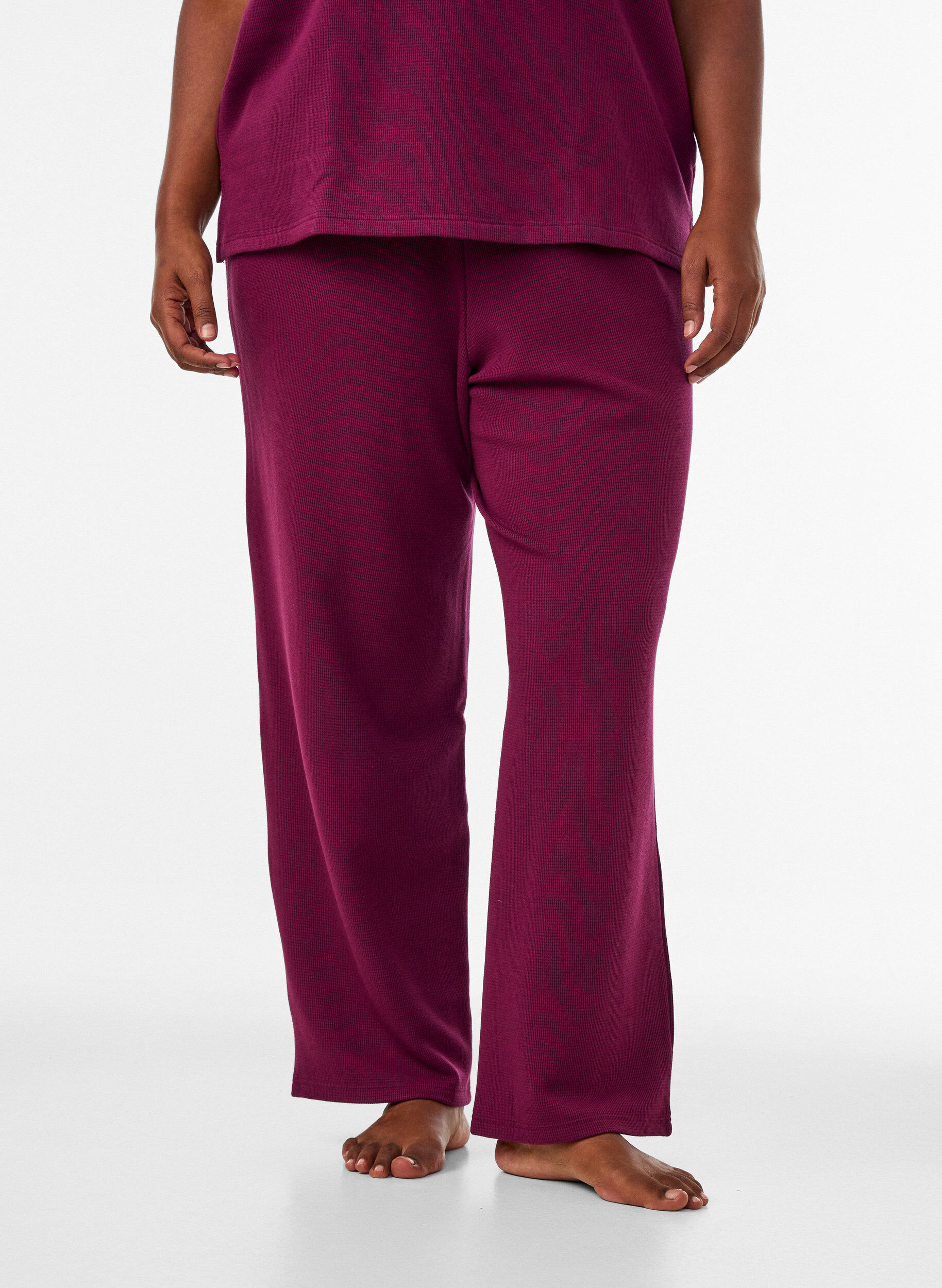 ZizzifashionLoose trousers with texture and a high waist, Red, Model image number 2