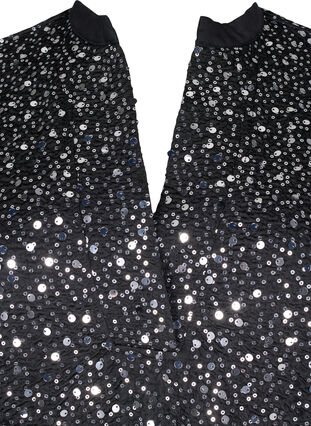 Sequin dress with a V-neck and 3/4 sleeves - Black - Sz. 40-64 - Zizzifashion Sequin dress with a V-neck and 3/4 sleeves - Black - Sz. 40-64 - Zizzifashion