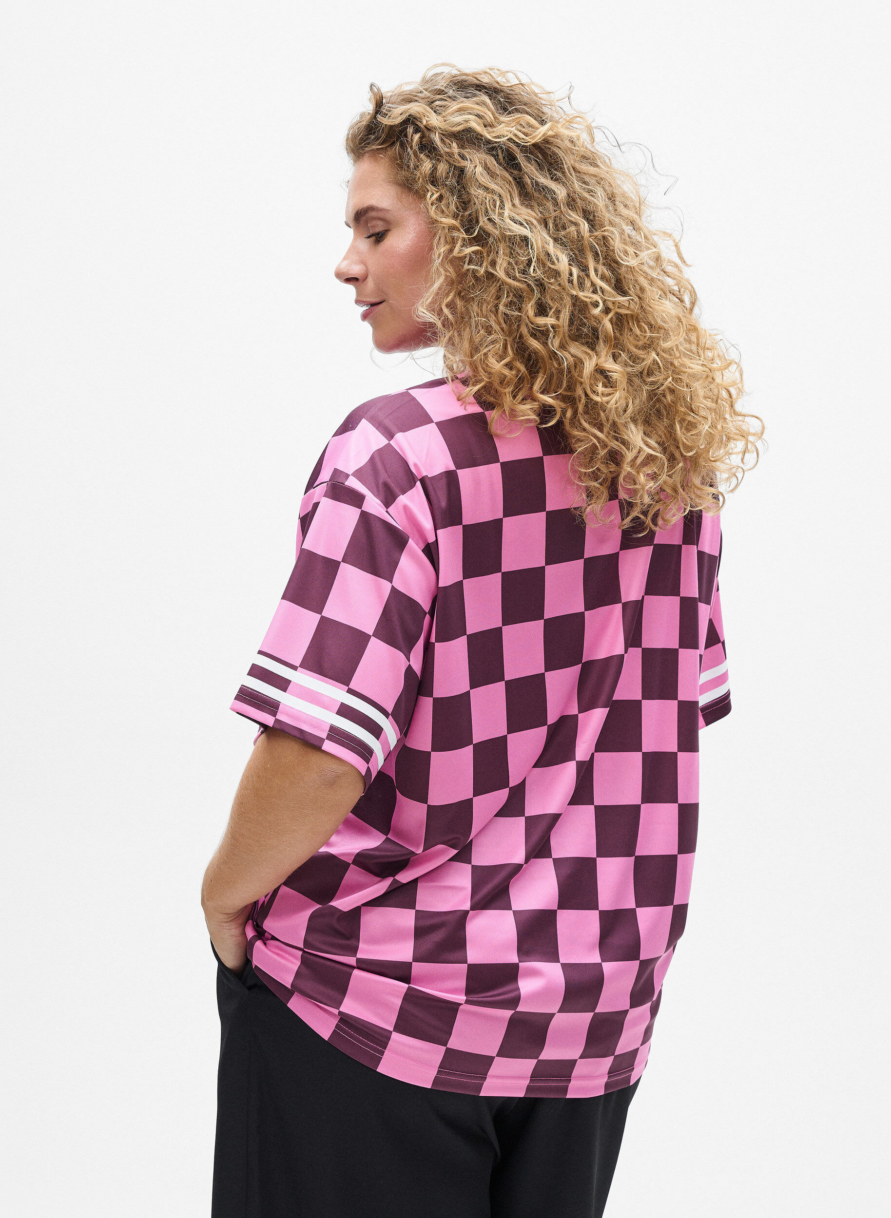 Zizzifashion Sporty T-shirt with checks and text print, Red, Model image number 2