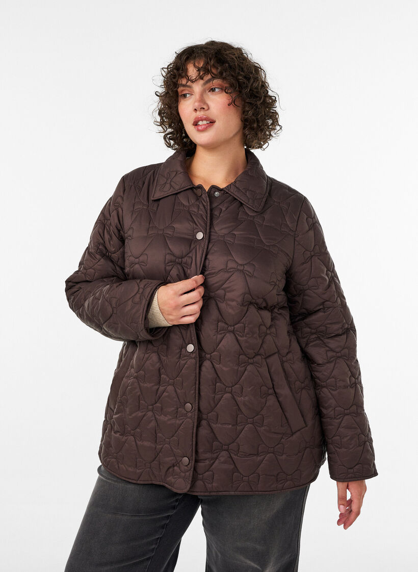 Lightly padded jacket with decorative quilting, Brown, Model image number 0
