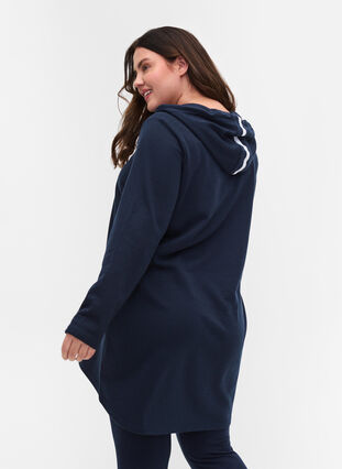 Long sweatshirt with v-neck and hood, Dark Sapphire, Model image number 1