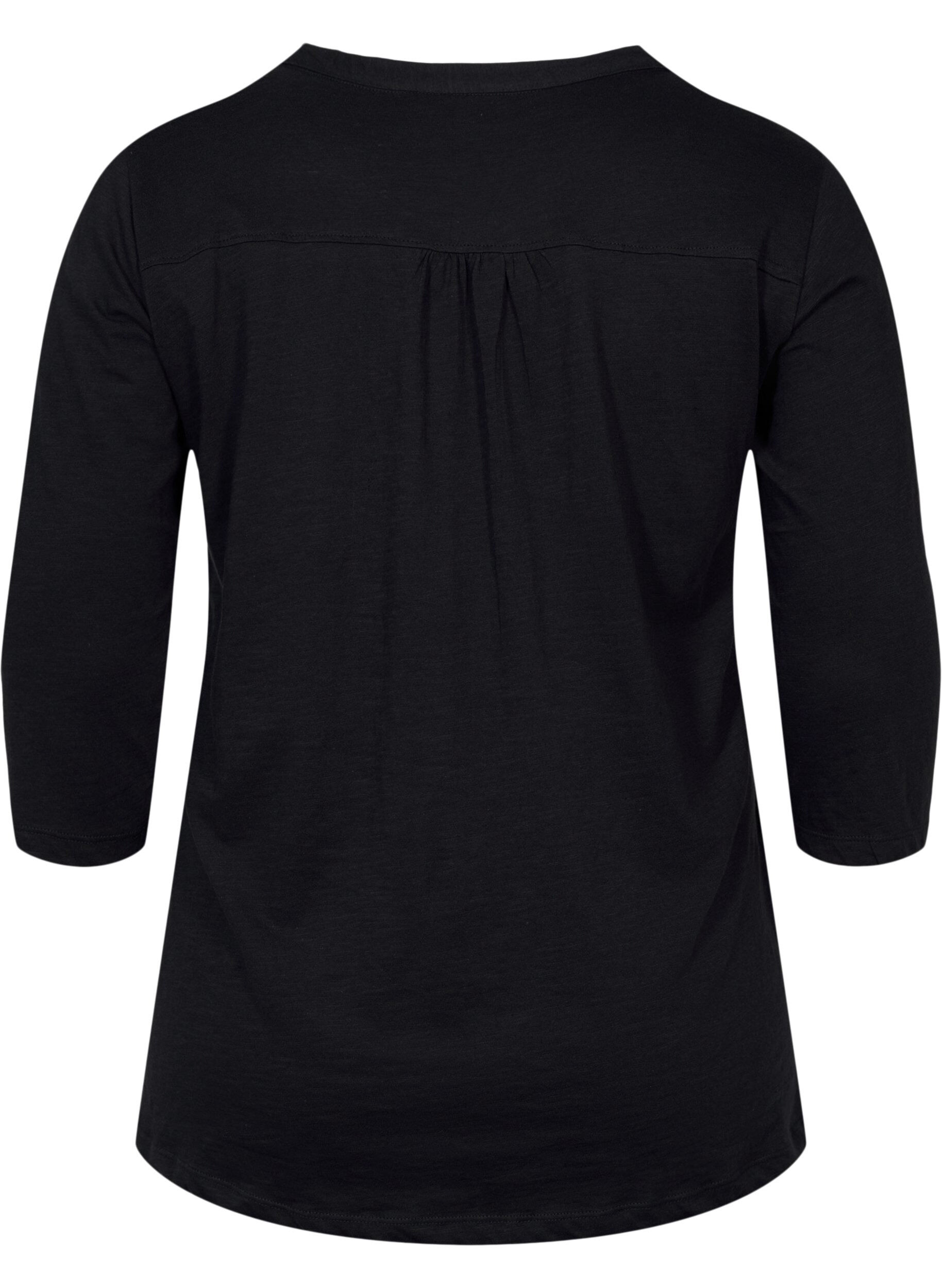 Zizzifashion Cotton top with 3/4 sleeves, Black, Packshot image number 1