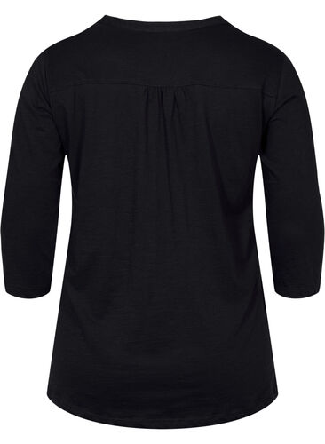 Cotton top with 3/4 sleeves, Black, Packshot image number 1