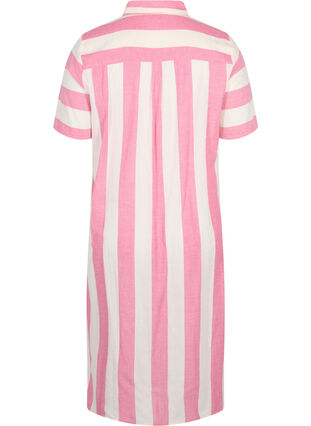 Short-sleeved cotton shirt dress with stripes, Magenta Stripe, Packshot image number 1