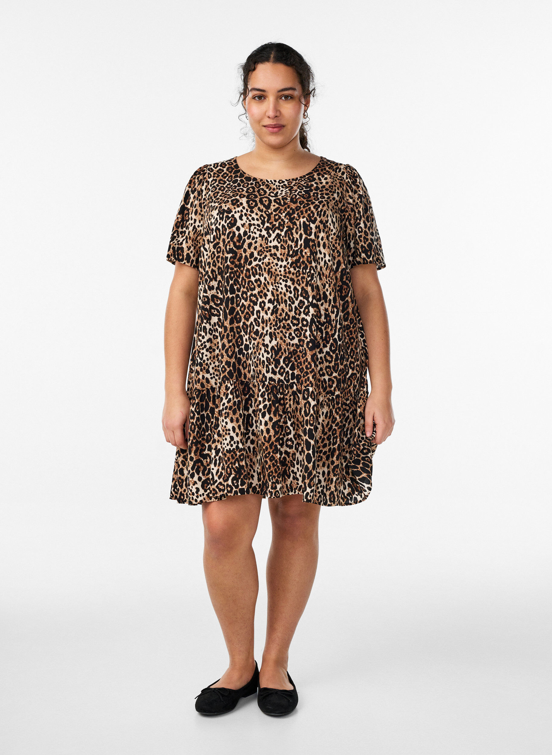 ZizzifashionViscose dress with cutline, Brown, Model image number 1