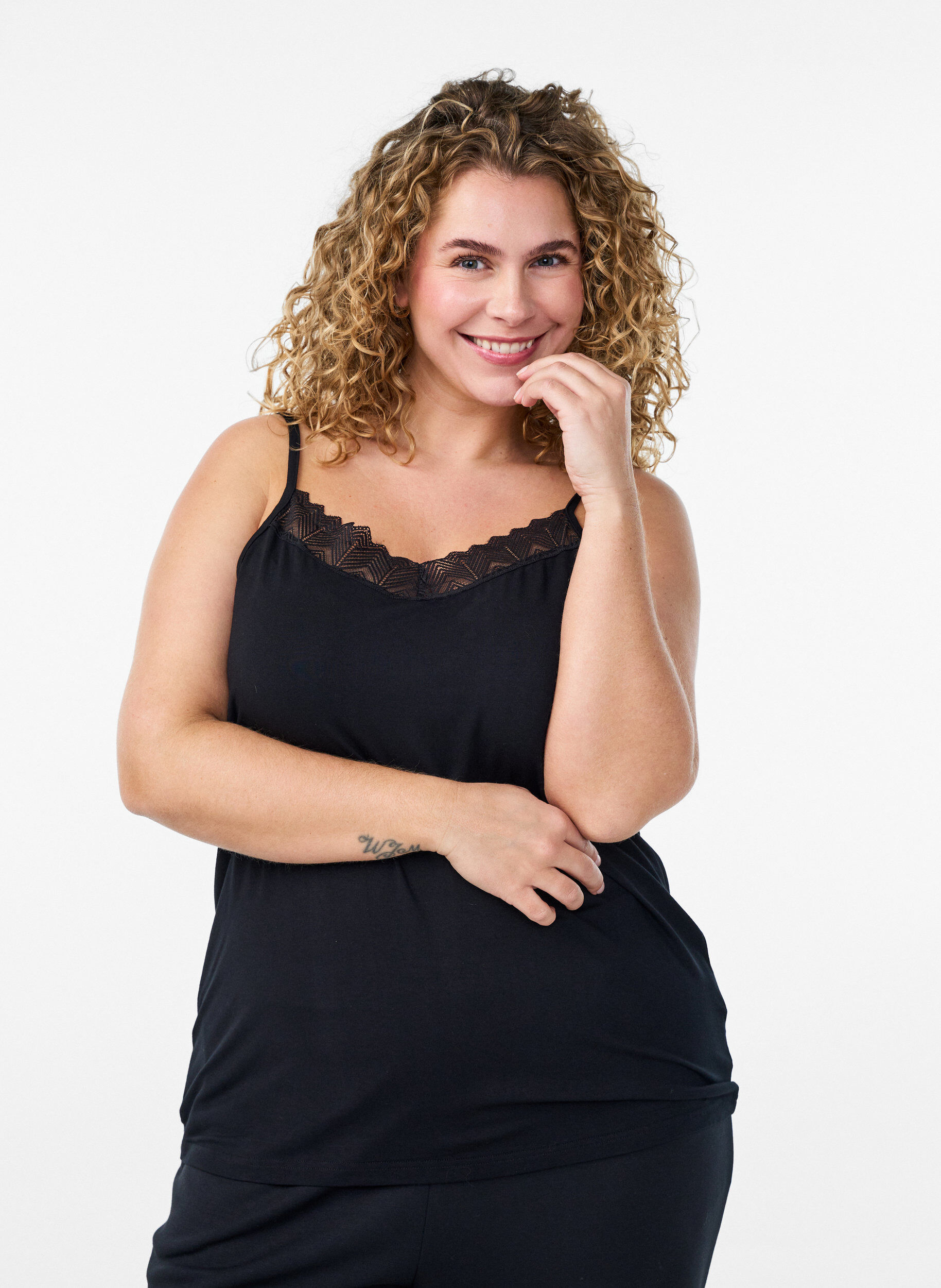 Zizzifashion Top with lace detail and spaghetti straps, 0199, Model image number 0