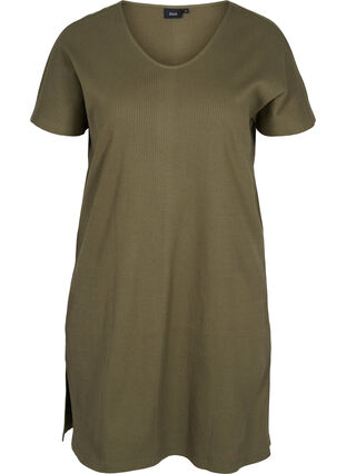 Short-sleeved cotton dress in rib knit, Ivy Green, Packshot image number 0
