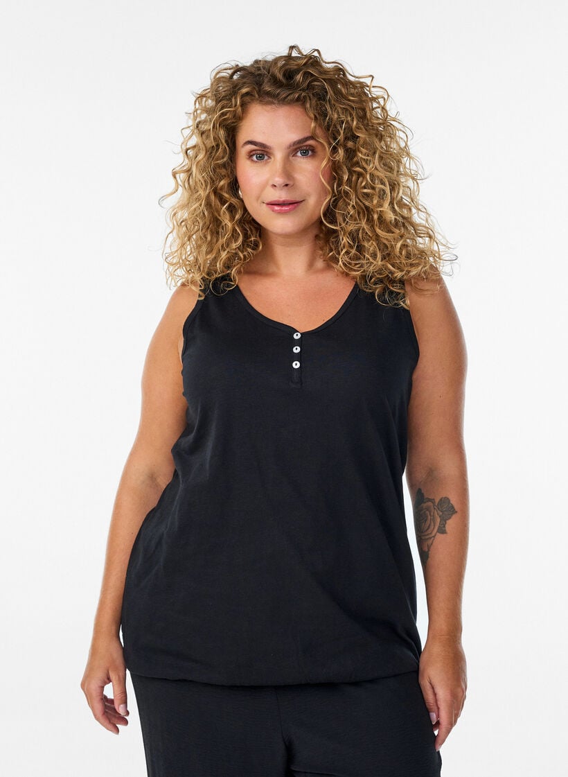 Tank top in organic cotton with V-neck and buttons, Black, Model image number 0