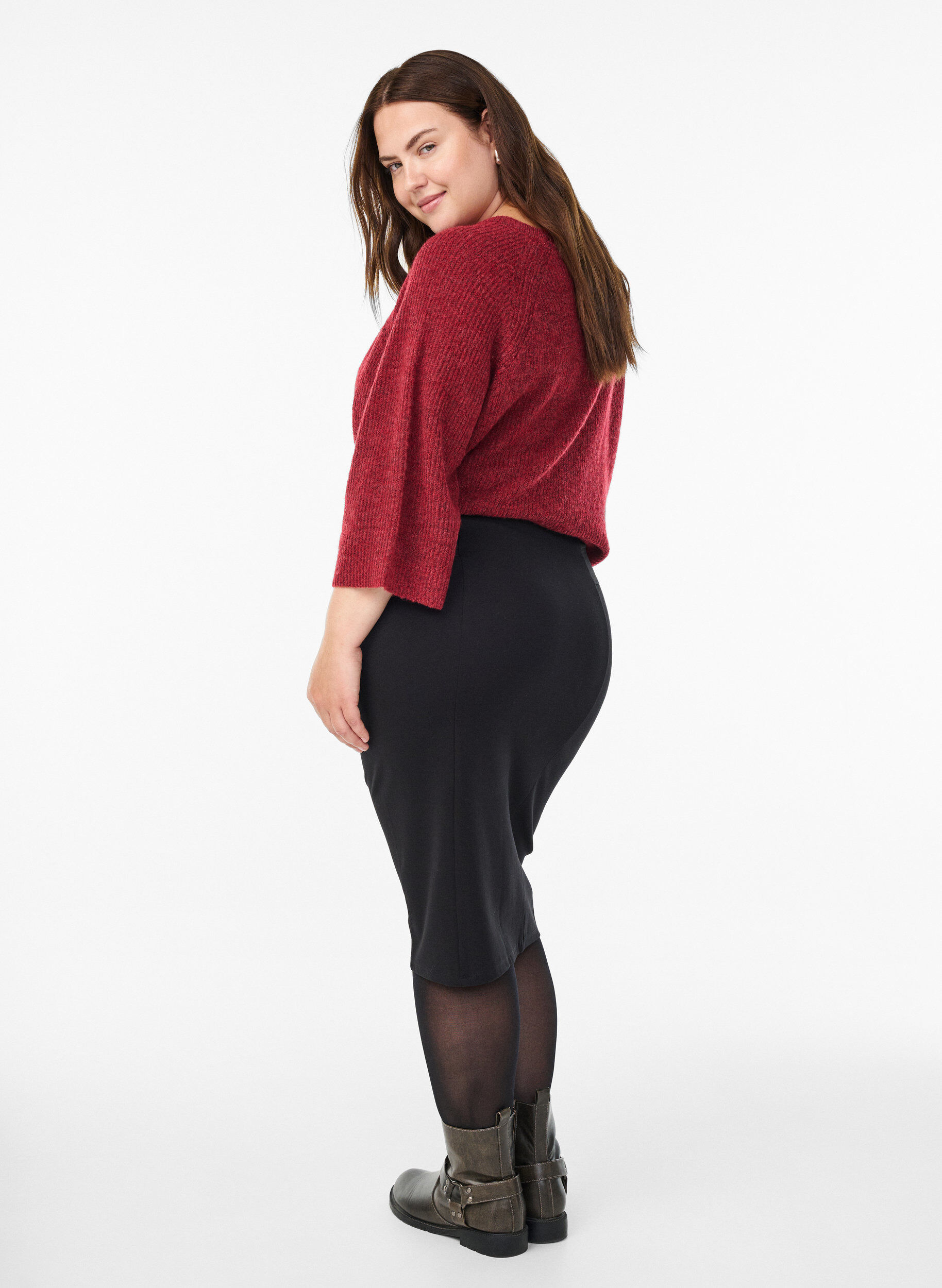 ZizzifashionClose-fitting skirt with elasticated waist, Black, Model image number 1