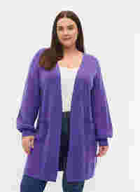 Long knitted cardigan with balloon sleeves, Purple Opulence, Model