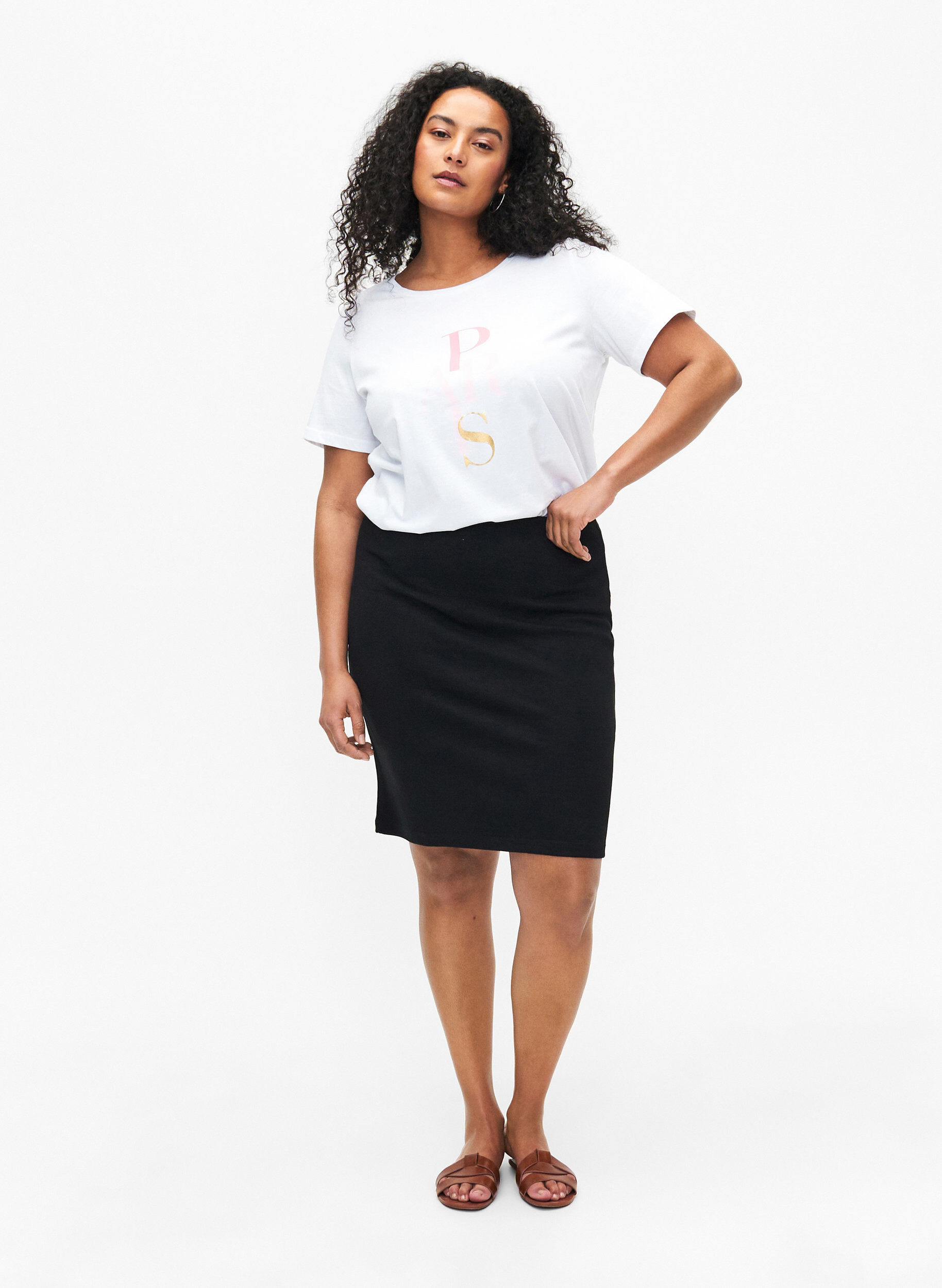 Zizzifashion Cotton T-shirt with text print, B. White w. Paris, Model image number 2