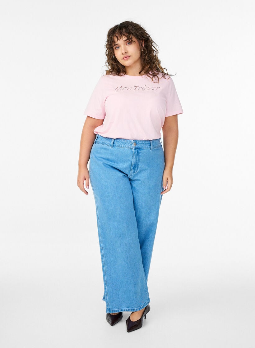 Cotton t-shirt with a decorative front detail, Pink, Model image number 1